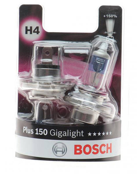 Лампа автомобильная галогеновая H4 12V 60/55W P43t Plus 150 Gigalight DBL комплект 2 шт (Bosch 1987301430)