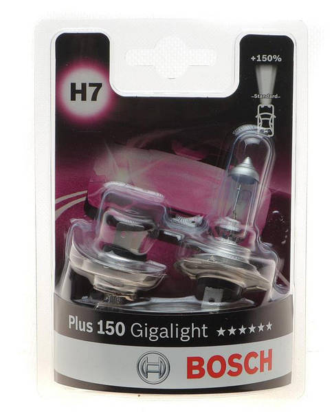Лампа автомобильная галогеновая H7 12V 55W PX26d Plus 150 Gigalight DBL комплект 2 шт (Bosch 1987301431)