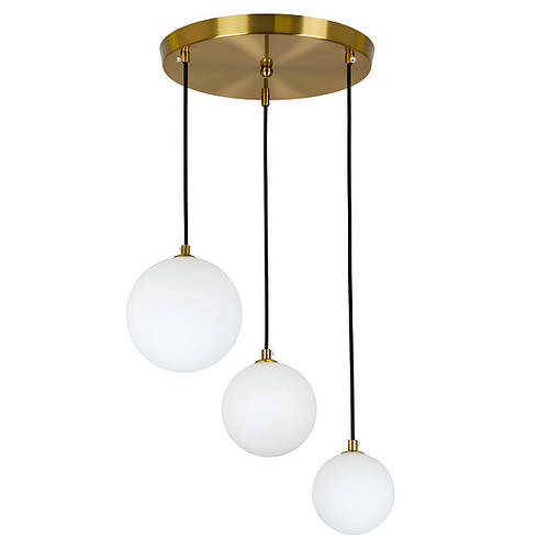 Люстра бронзовая с 3 подвесными белыми шарами разных размеров под лампу ...