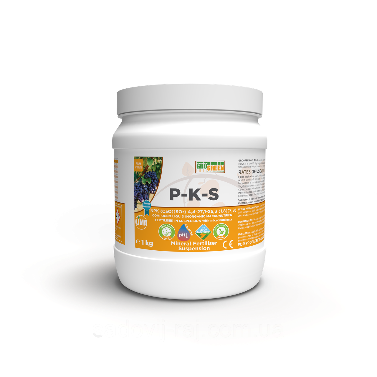 Добриво GroGreen Гель P-K-S NPK 7-47-44+3.2CaO+13.7SO3+TE 1 кг Lima Бельгія