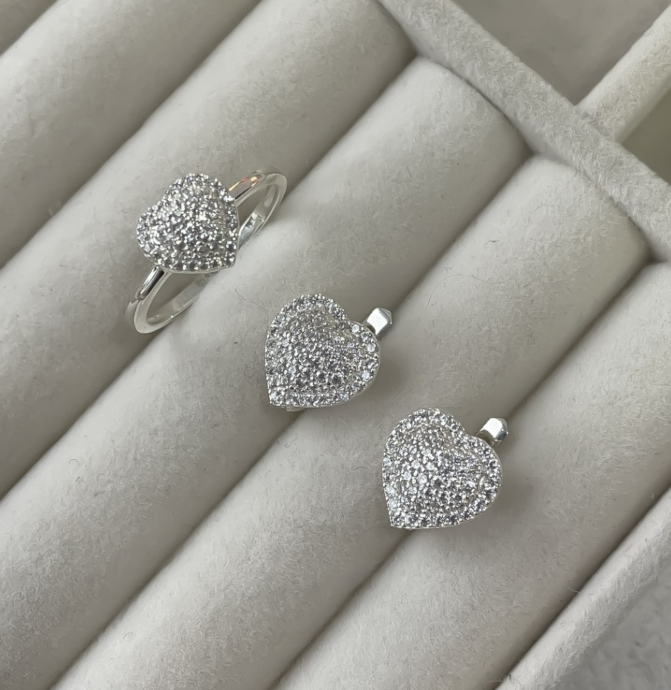 Срібний набір сережки та каблучка, фото 1