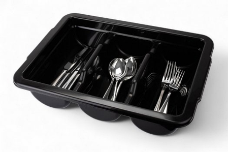 Лоток для столових приладів Пластикові лотки для столових приладів Органайзер для столових чорний на 3 відсіки, фото 1