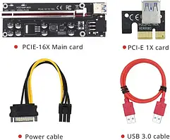 Райзер Dynamode Riser Ver. 009S Plus Black 6 Pin to SATA, PCI-E 1х to 16x, USB3.0 кабель 60 см