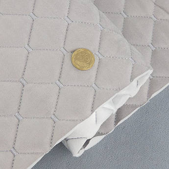 Автотканина Dinamika стьобана «Світло-сірий Ромб з сірою ниткою», на поролоні 7мм та флізеліні, ширина 135см