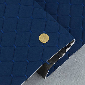 Велюр Venus стьобаний «Темносиній Ромб прошитий синьою ниткою» на поролоні 6мм та флізеліні, ширина 140см