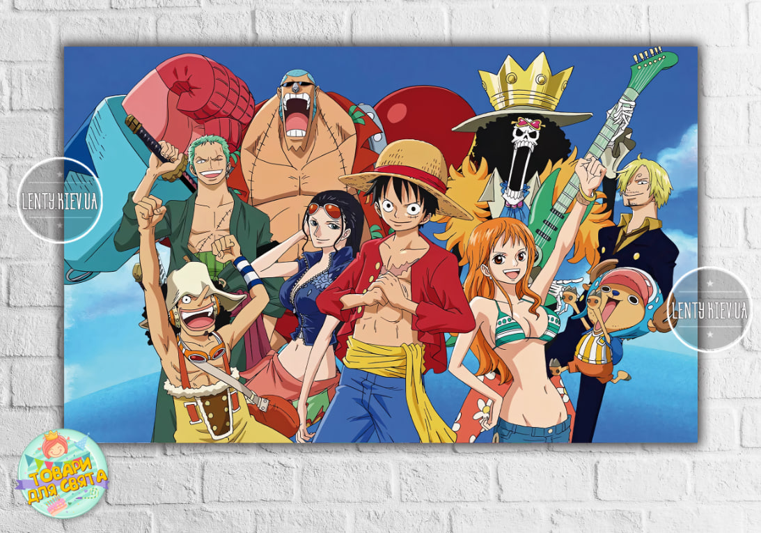 Плакат "One Piece: Ван Піс Команда солом'яного капелюха" 120х75 см на дитячий День народження -