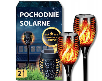 Набір водонепроникних ліхтарів з ефектом полум'я 43 см на сонячній батареї для саду та туризму