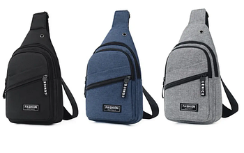 Чоловіча сумка слінг тканинна через плече на блискавці з кишенями 30*17 см у різних кольорах Nina