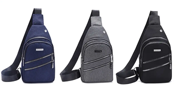 Чоловіча сумка слінг тканинна через плече на блискавці з кишенями 30*17 см у різних кольорах Nina