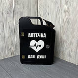 Каністра-бар "Аптечка для душі", дерев'яний, 30*22*11 см, з чарками, чорний, фото 2