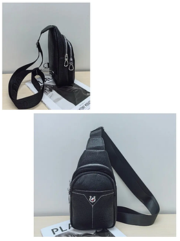 Чоловіча сумка слінг чорна на блискавці з кишенею 28*13 см зі штучної шкіри Nina