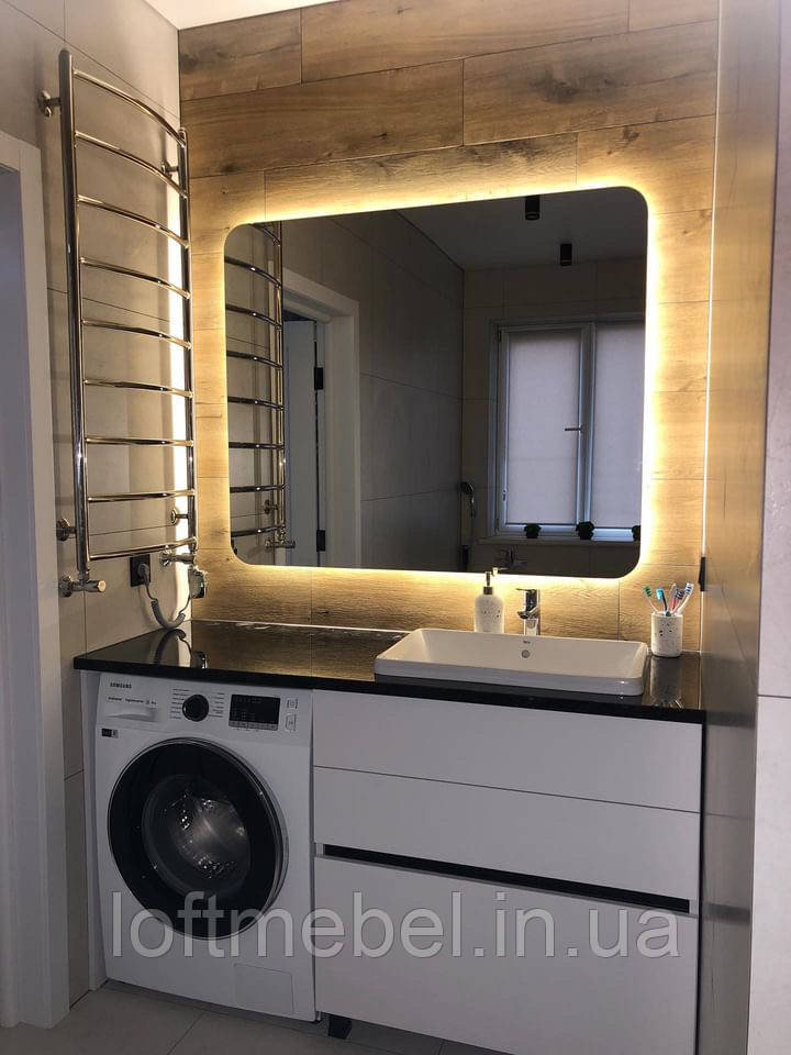 Прямокутне дзеркало із закругленими краями без рами з фоновим льодом підсвіткою 100х60 см, фото 1