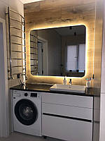 Прямокутне дзеркало з заокругленими краями без рами з фоновою лед підсвіткою