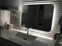 Прямокутне дзеркало з заокругленими краями без рами з фоновою лед підсвіткою