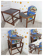 Стільчик для годування трансформер дитячий дерев'яний темний Хатинка