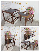 Стільчик для годування трансформер дитячий дерев'яний темний Мультик