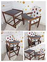 Стільчик для годування трансформер дитячий дерев'яний темний Корівки