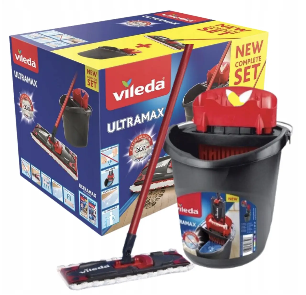 Набір для прибирання швабра ледар з відром Vileda Ultramax вбудований автоматичним віджиманням, фото 1