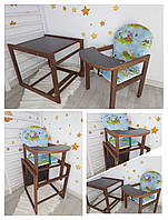 Стільчик для годування трансформер дитячий дерев'яний темний Поляна
