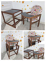 Стільчик для годування трансформер дитячий дерев'яний темний Міккі