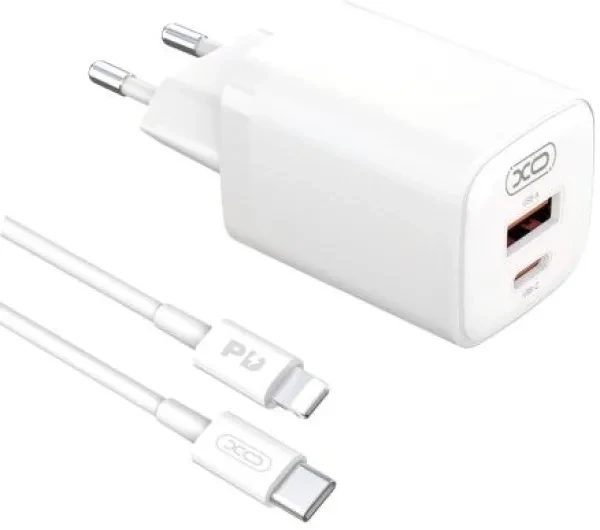Мережевий зарядний пристрій для телефона XO L96 + Type-C to Lightning Cable White, фото 1