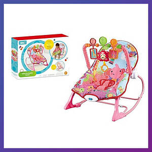 Дитячий підлоговий шезлонг гойдалка 8617 мелодії вібрація брязкальця Рожевий