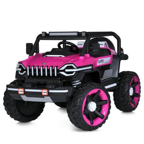 Дитячий електромобіль JEEP SUPER (рожевий колір, фарба) 24V, 4 мотори, підсвітка, Bluetooth, фото 1