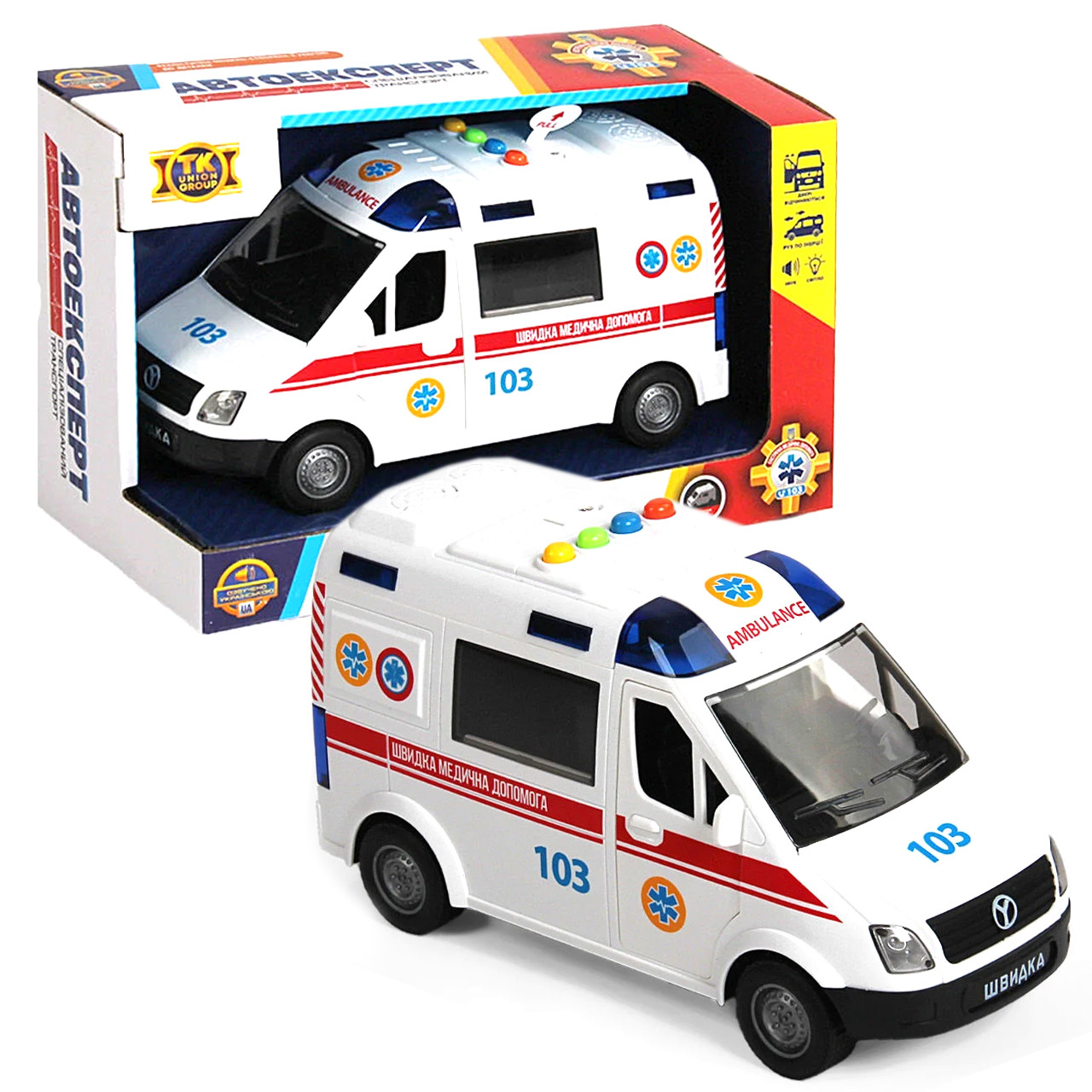 Машина Швидка допомога пластик Авто Експерт укр мова тематичні фрази та пісні підсвічування відчиняються двері інерція гумові, фото 1