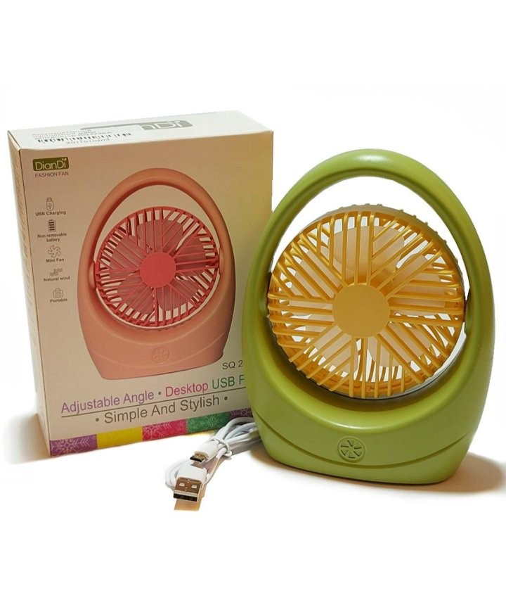 Вентилятор настільний акумуляторний DianDi Fashion Fan SQ 2235 з USB-зарядкою Салатовий з жовтим