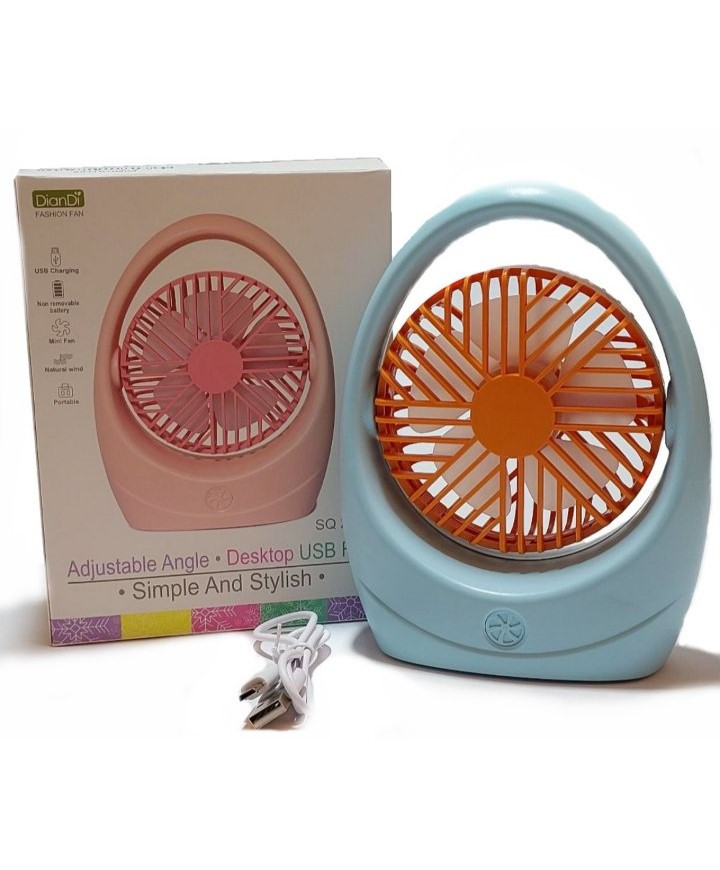 Вентилятор настільний акумуляторний DianDi Fashion Fan SQ 2235 з USB-зарядкою Блакитний з помаранчевим