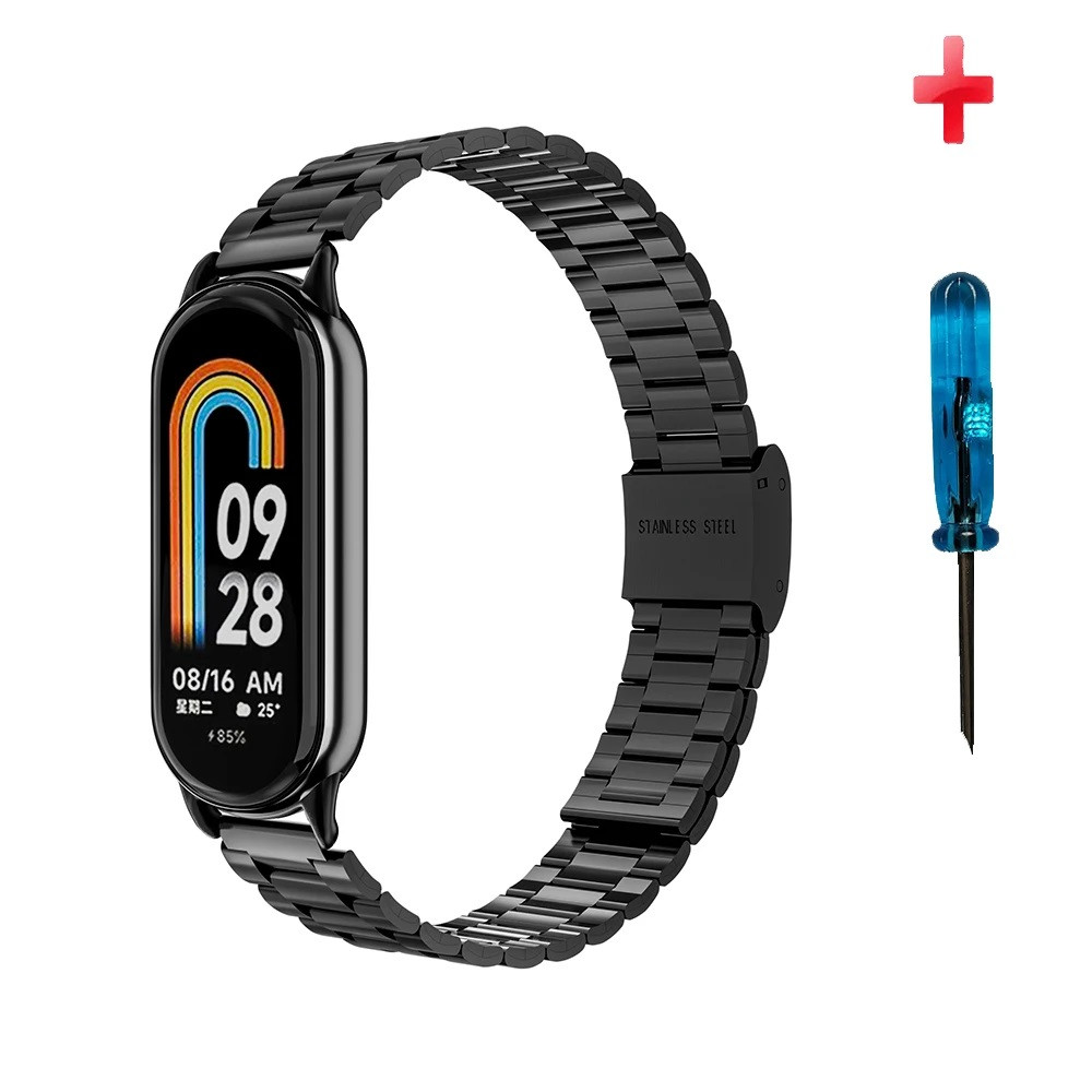Ремінець для фітнес-браслету Xiaomi Mi Band 8 і 9 металевий тип В із застібкою чорний