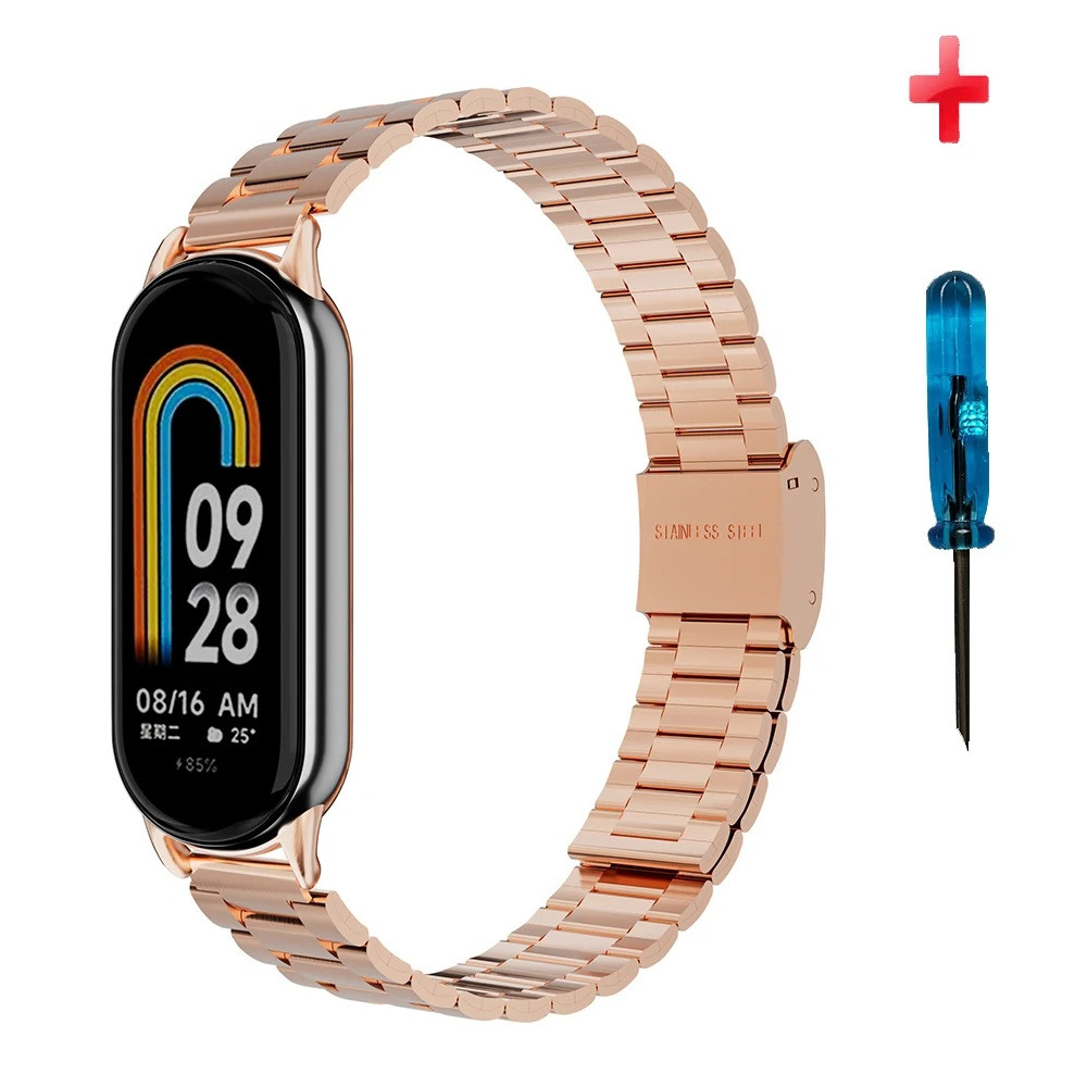 Ремінець для фітнес-браслету Xiaomi Mi Band 8 металевий тип В із застібкою рожеве золото