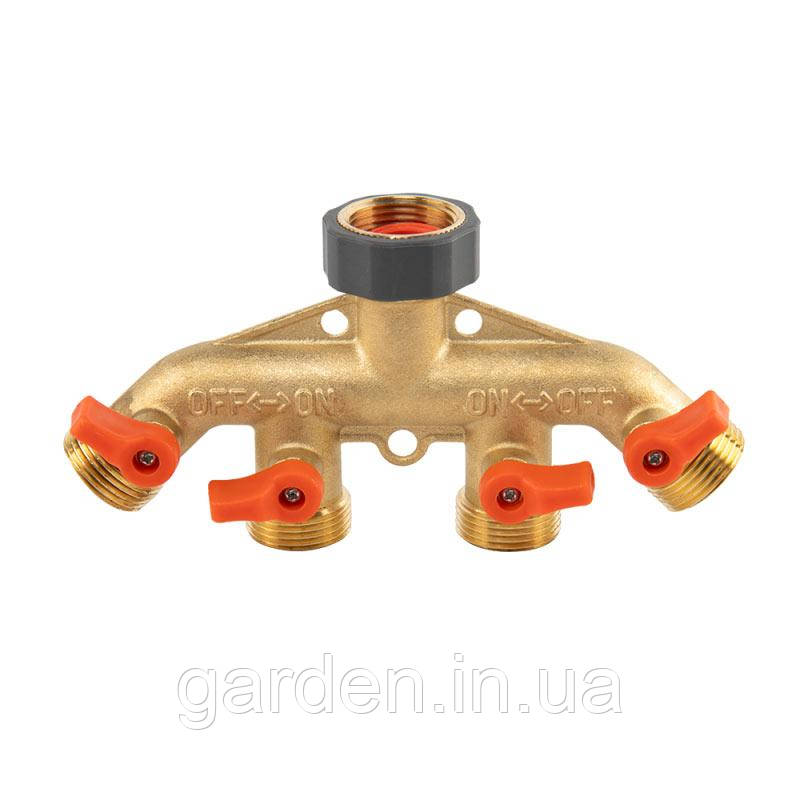 Колектор 4-ходовий з клапанами РЗ 3/4", з'єднання з краном РВ 3/4", латунь, BRASS SOFT, BR-S3034