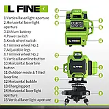 Лазерний рівень нівелір L-fine 4D (Hilda) пульт, зелений промінь, кейс, 2 акумулятори + штатив 2.1м, фото 5