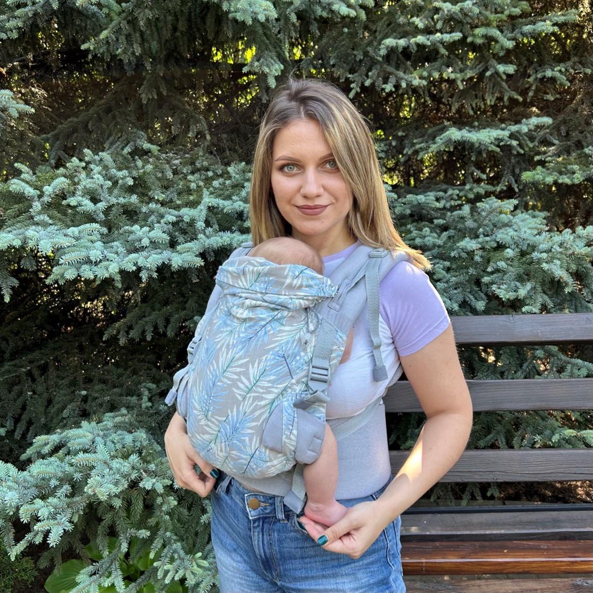 Ерго рюкзак з льону від народження до 18 місяців Adapt Ніжність Coolbabka Блакитний з візерунком, фото 1