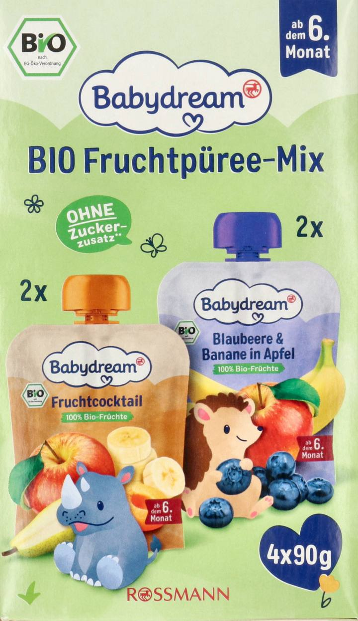 Babydream органічне фруктове пюре. Коробка 4шт*90г, фото 1