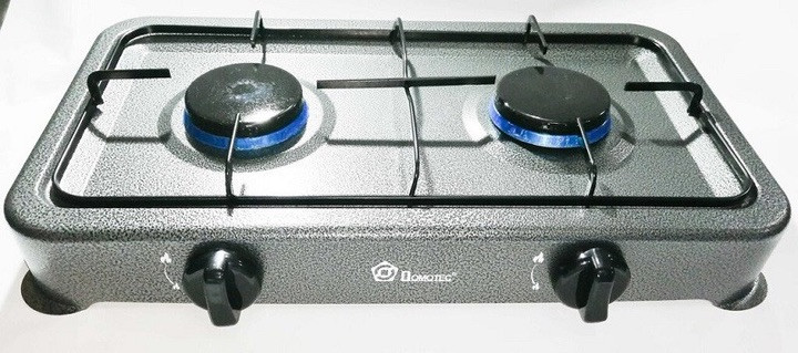 Настільна газова плита на дві конфорки Domotec 6602MS 0,54 кВт х2 Сіра, фото 1
