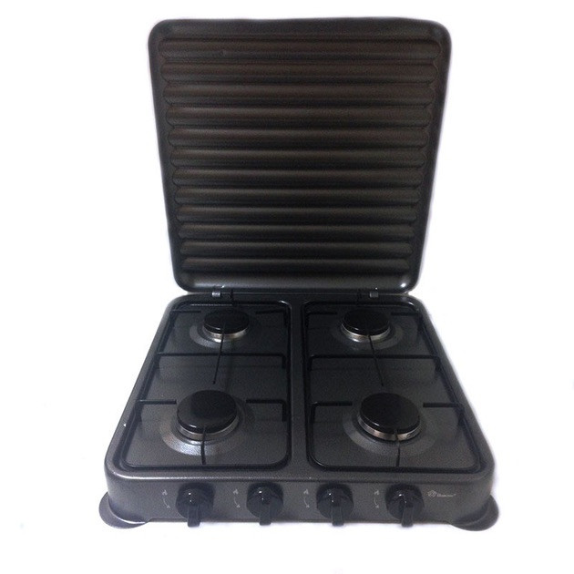 Настільна газова плита на чотири конфорки Domotec MS-6604 газовий таганок 0,54 кВт х 4 Коричнева, фото 1