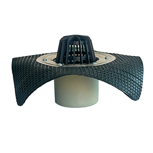 Покрівельна воронка з бітумним фартухом з вертикальним виходом 100мм та з листоуловлювачем