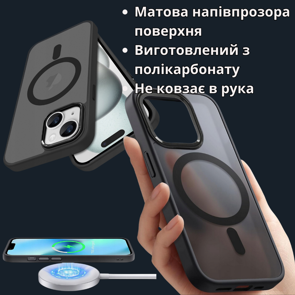 Квадратний чохол на iPhone 11 з технологією MagSafe чорний на айфон 11 з квадратними гранями силіконовий, фото 1