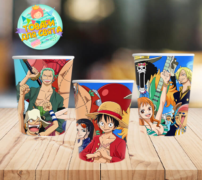 Стаканчики "One Piece: Ван Піс Команда солом'яного капелюха" наклейка паперові (поштучно) одноразові