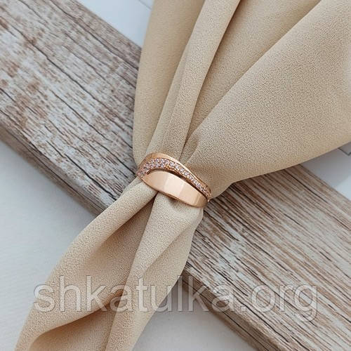 Каблучка золота з фігурною доріжкою з білих круглих фіанітів 1.77, фото 1