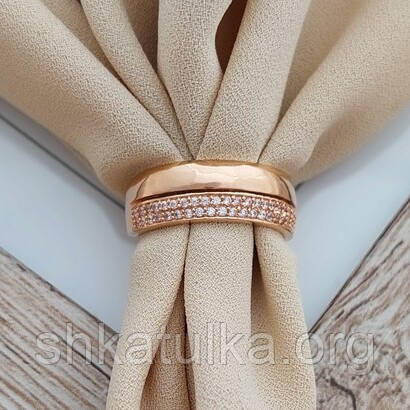 Каблучка золота з двома доріжками з білих круглих фіанітів 3.64, фото 1