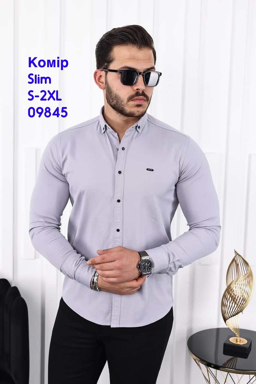 Приталена однотонна сорочка Red Stone з довгим рукавом, комір