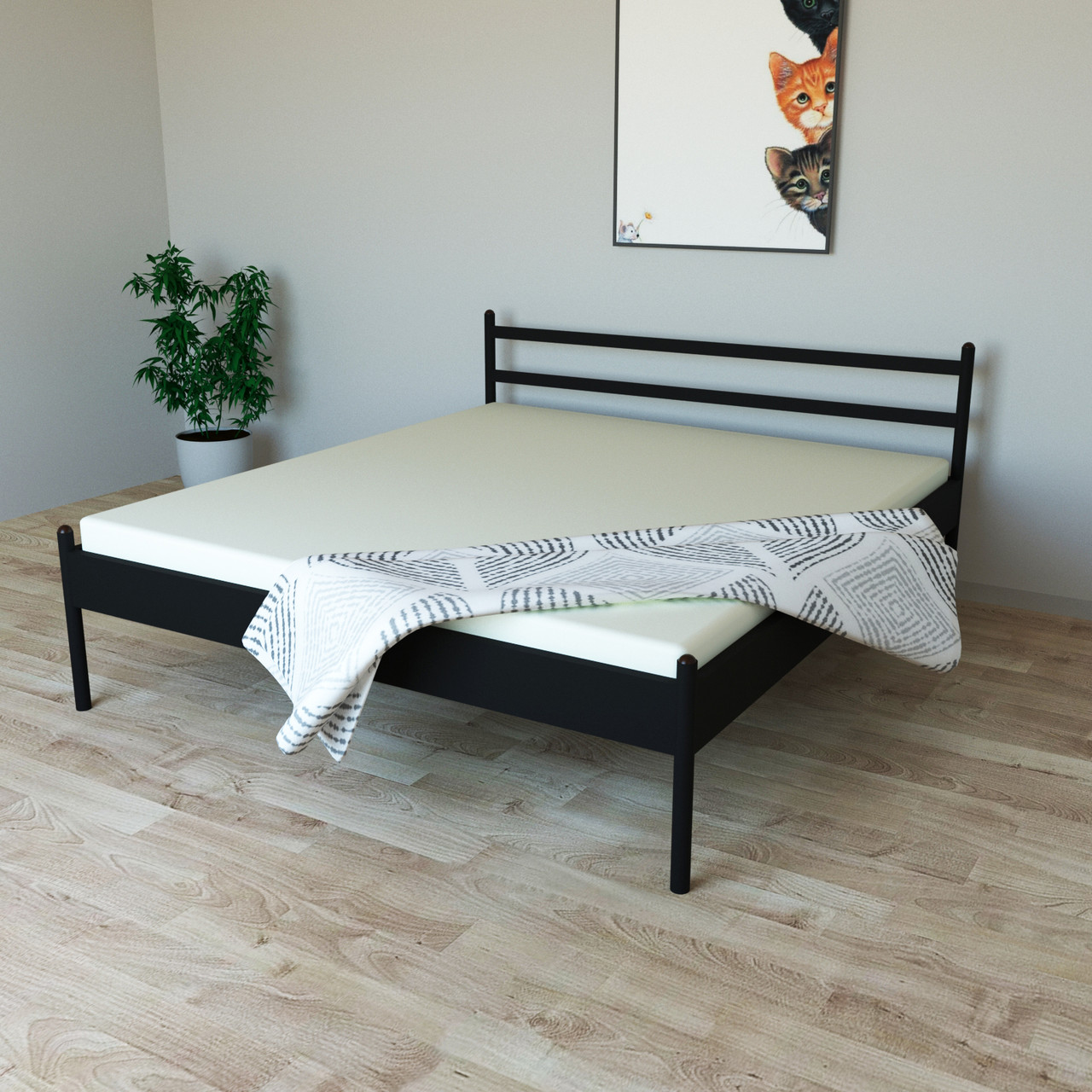 Ліжко полуторне металеве Tobi sho Гармонія 190X140 чорний, фото 1