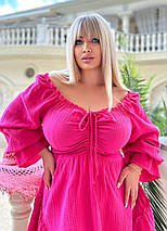 Літнє плаття з красивим горлом із тканини жатка розміри норми та батал, фото 3