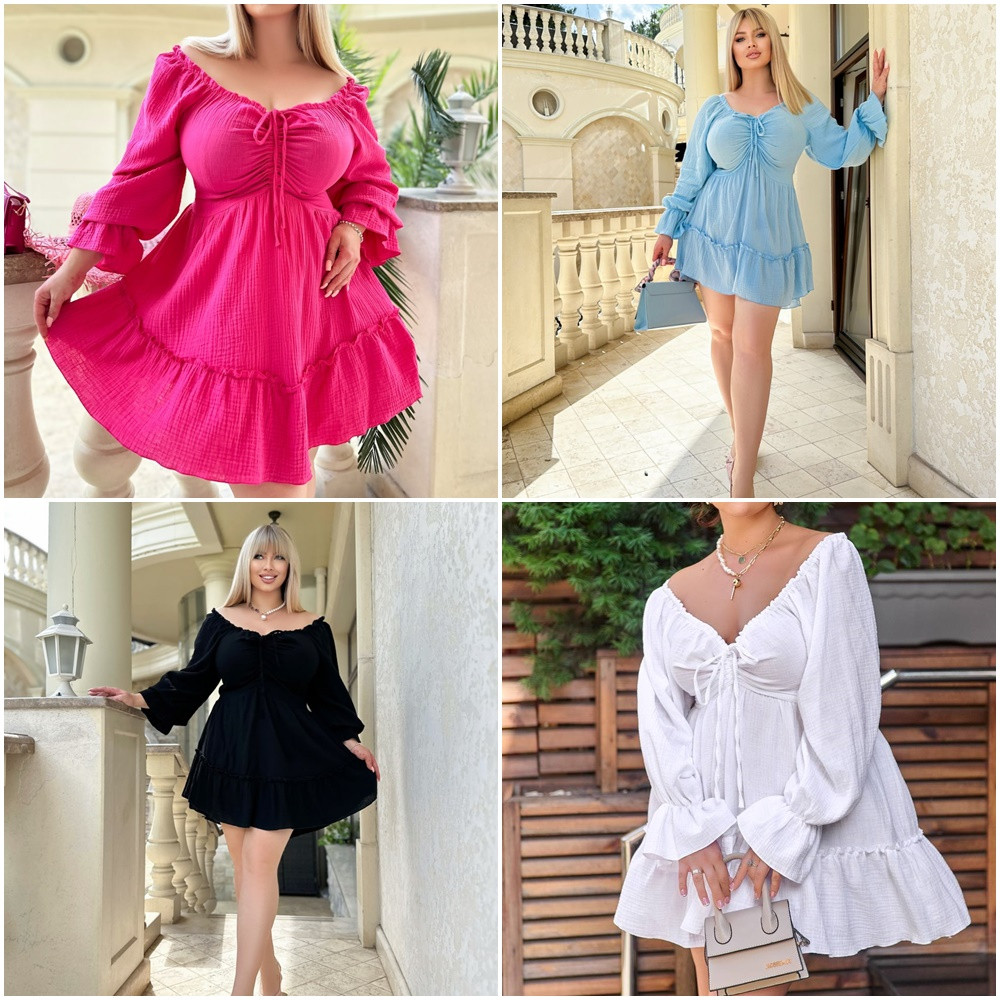 Літнє плаття з красивим горлом із тканини жатка розміри норми та батал