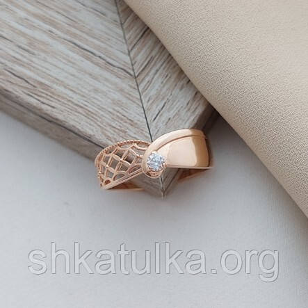 Каблучка золота комбінована з білим круглим фіанітом 2.61