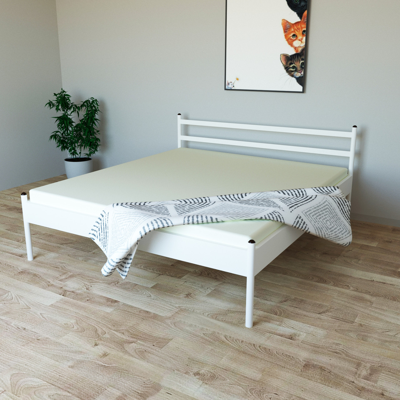 Ліжко полуторне металеве Tobi sho Гармонія 190X120 білий, фото 1
