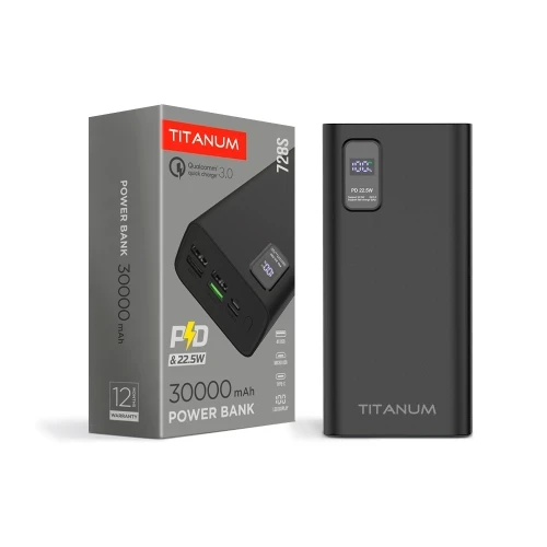 Повербанк Titanum 728S,  30000mAh, 22.5W Black